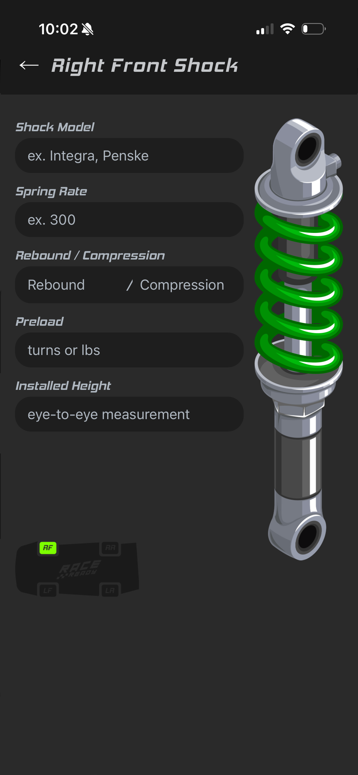 RaceReady screen three
